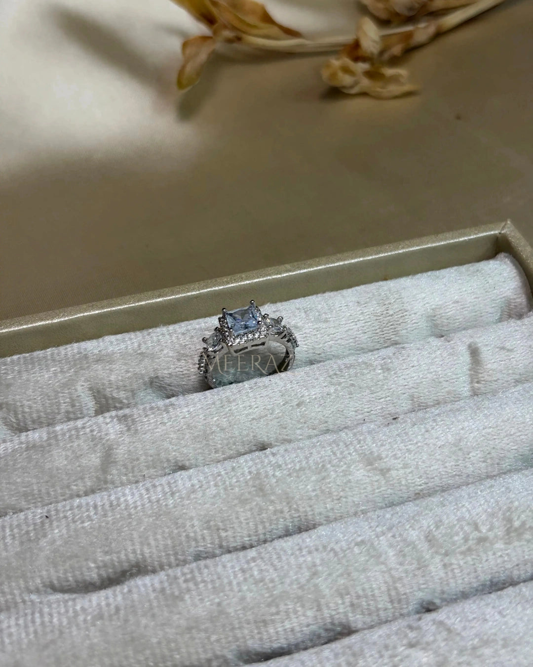Radiant | Ice Blue | Princess Cut | Halo Ring
