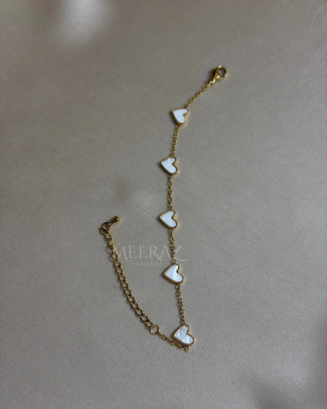 Elegant | White Heart Accent | Golden Bracelet | Gold Link Chain