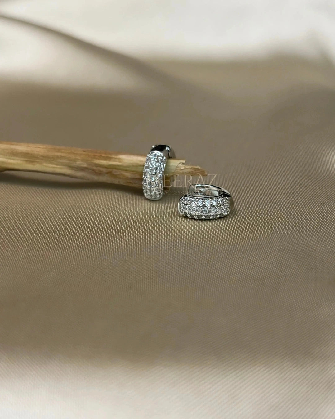 Sparkling Silver | Pave Crystal Huggie | Earrings |Thick Hoop Posts