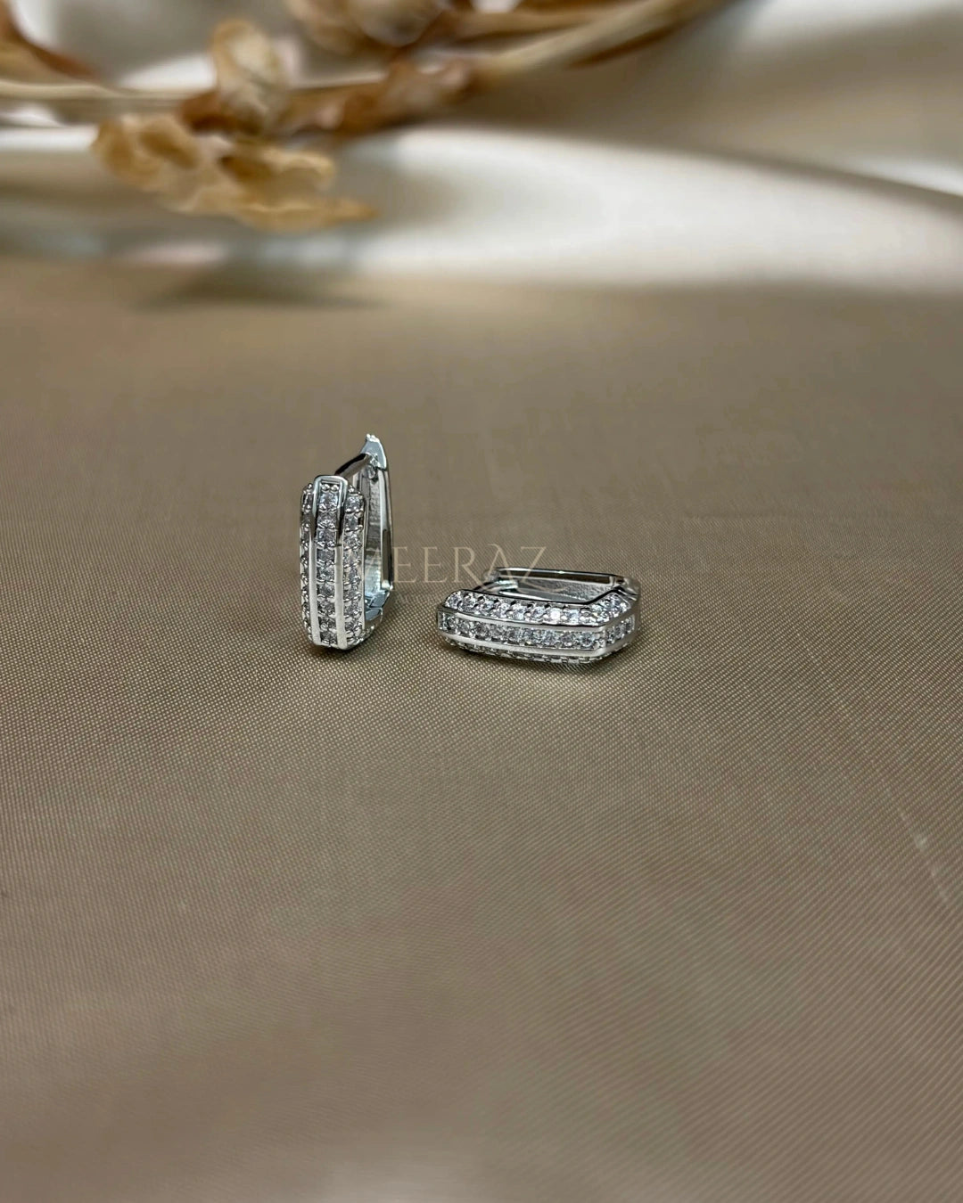 Modern Silver | Rectangular Pave | Huggie Earrings | Waterproof Geometric Square Hoops