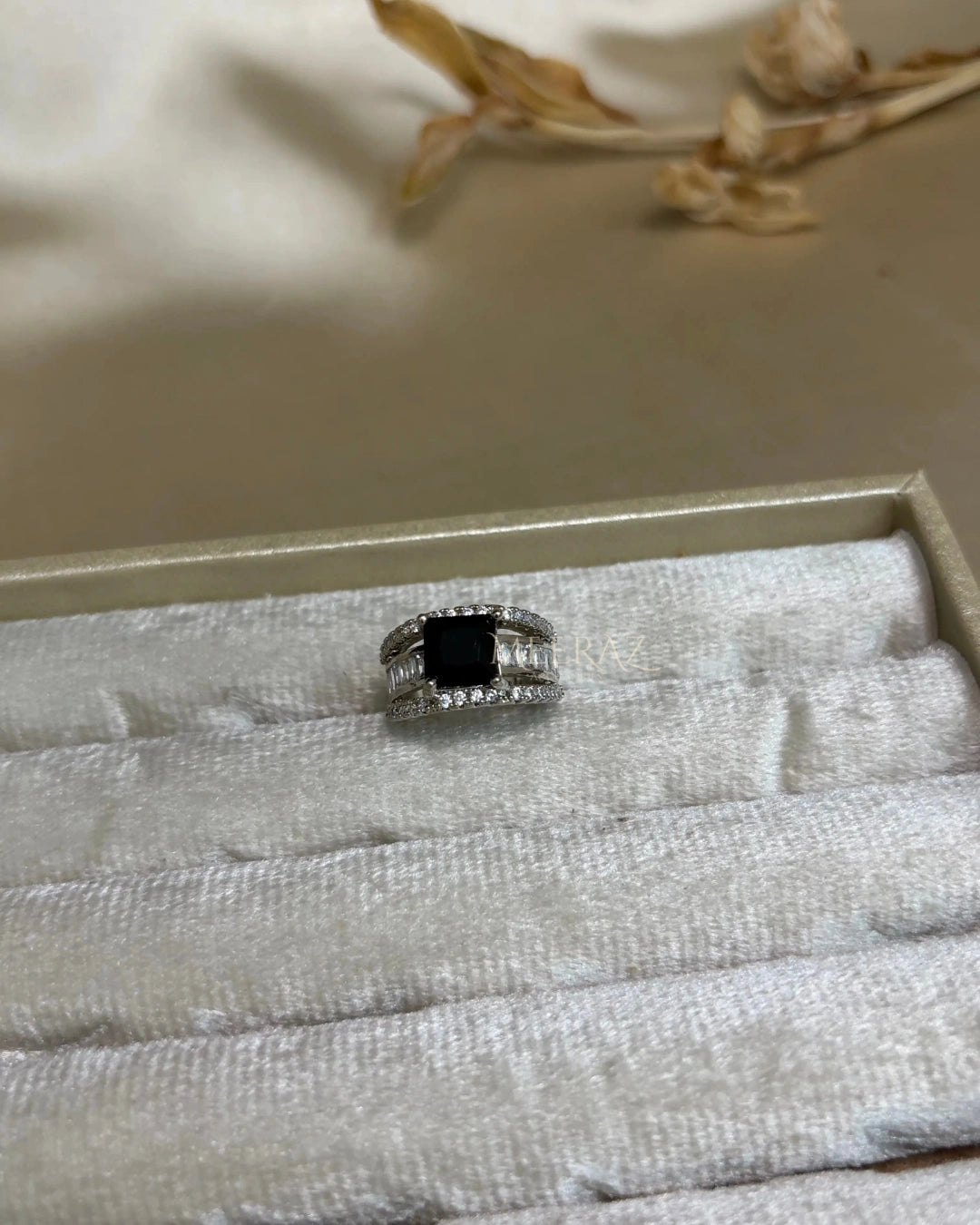 Royal Black Spinel Wide Band Statement Ring – Waterproof Multi-Row Pave Crystal Ring
