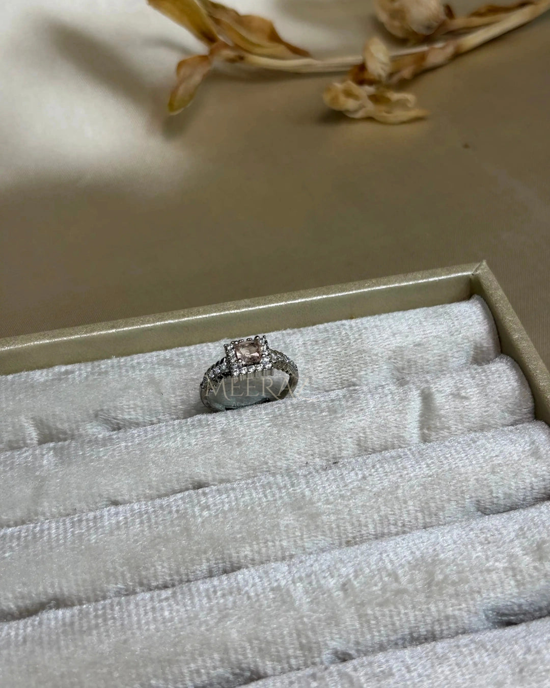 Romantic | Blush Zirconia Square | Halo Ring | Tarnish-Resistant