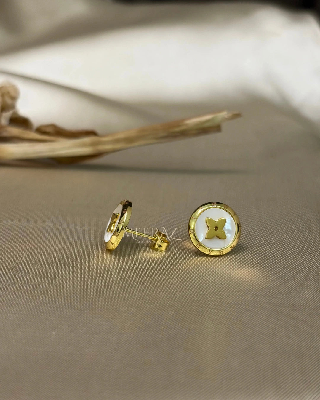Golden Pearl | Roman Numeral | Stud Earrings | Waterproof