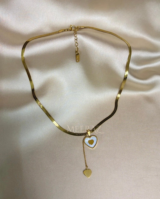 Golden Mother of Pearl Heart | Lariat Necklace | Stainless Steel