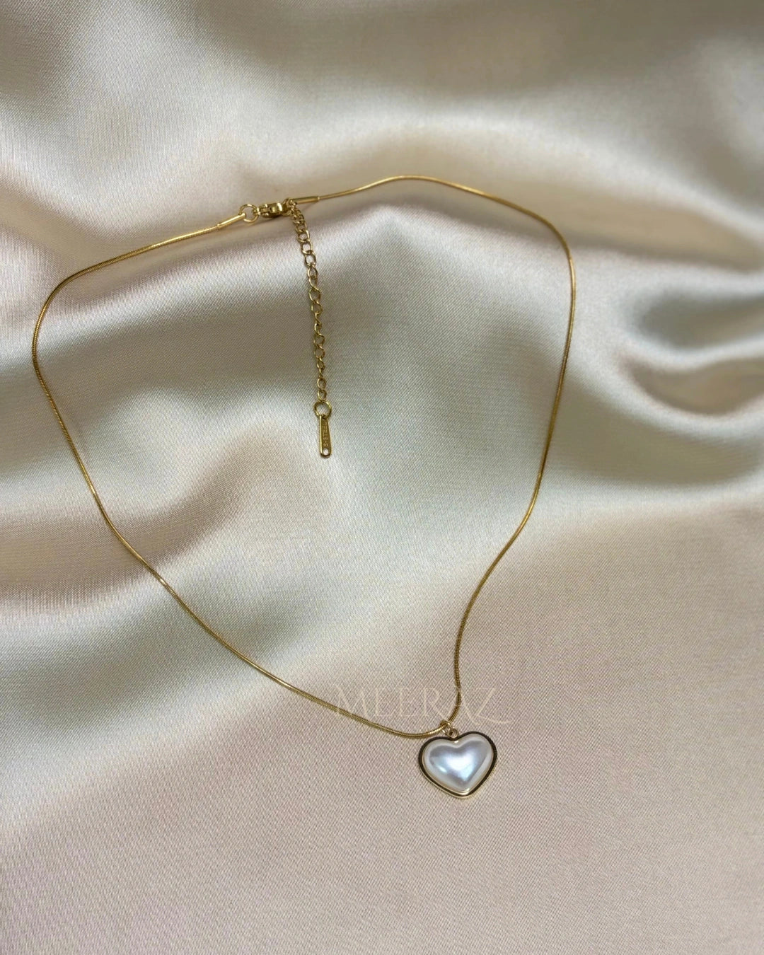 Luminous | Pearl Heart Pendant | Gold Snake Chain Necklace