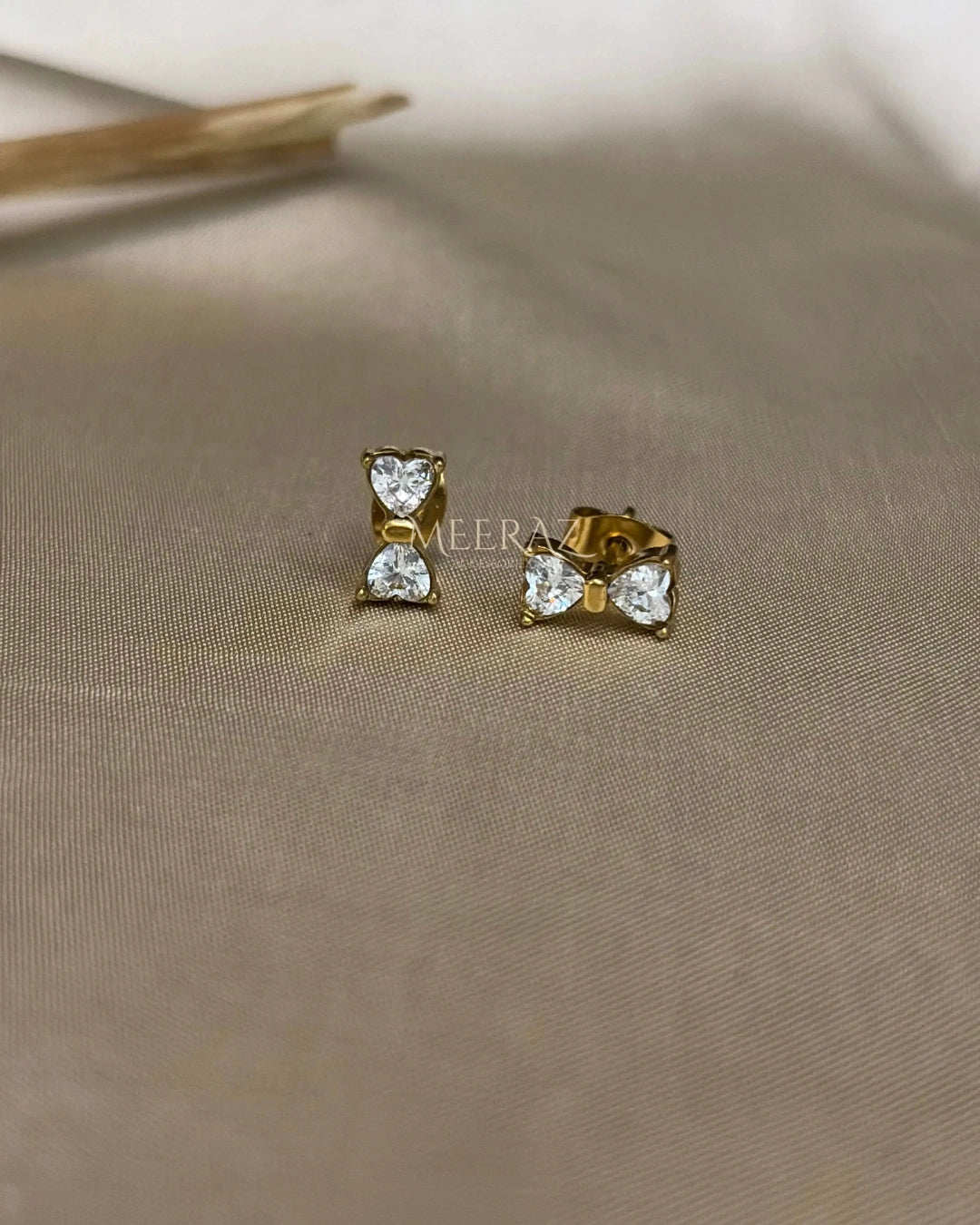 Minimalist Gold | Crystal Bow | Stud Earrings | Waterproof | Heart Cut Zirconia