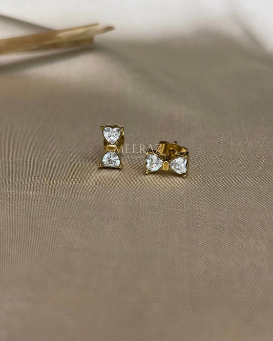 Minimalist Gold | Crystal Bow | Stud Earrings | Waterproof | Heart Cut Zirconia
