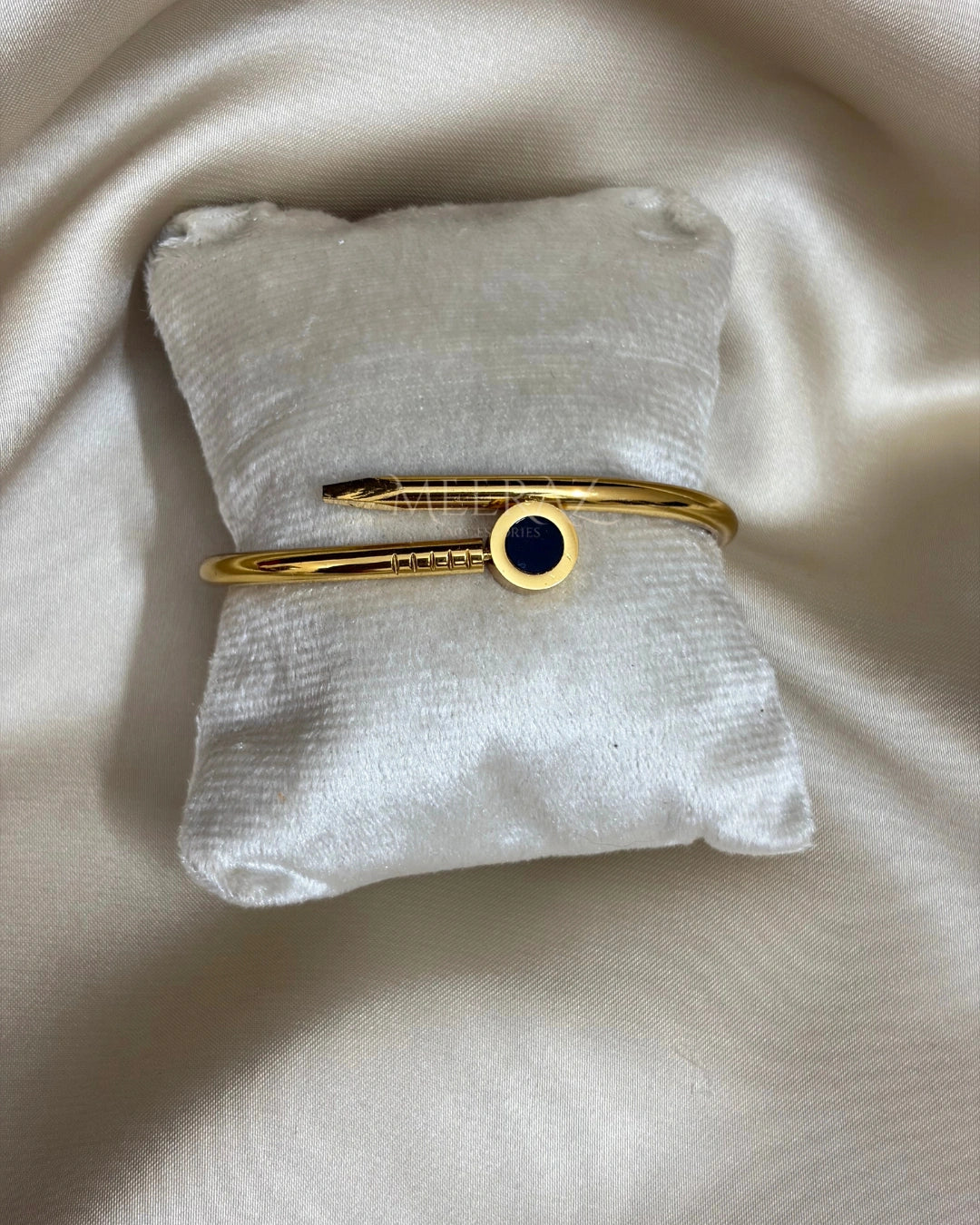Classic | Gold Nail Bangle | Black Onyx Accent | Tarnish-Resistant