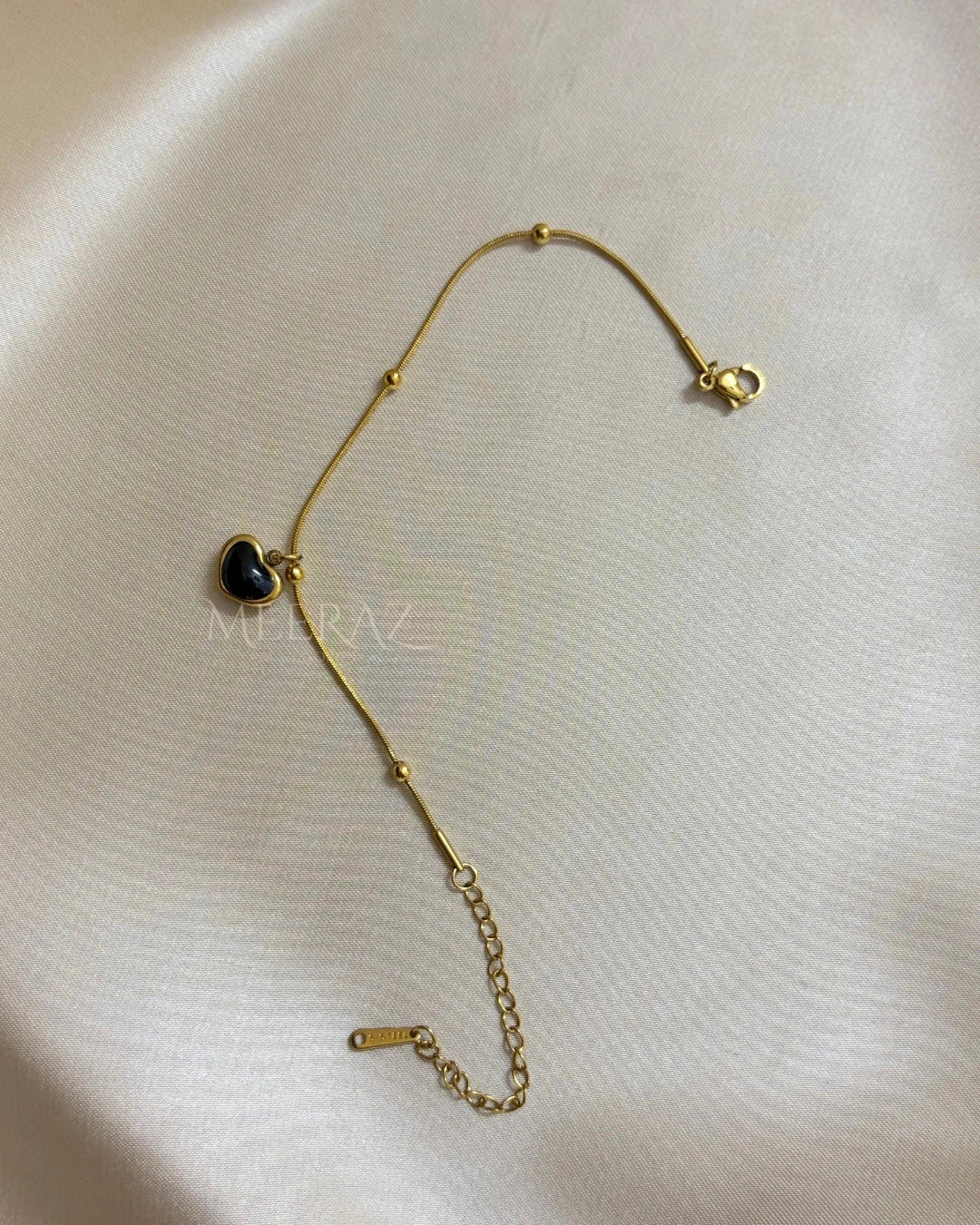 Minimalist | Black Heart Charm | Bracelet | Gold Snake Chain