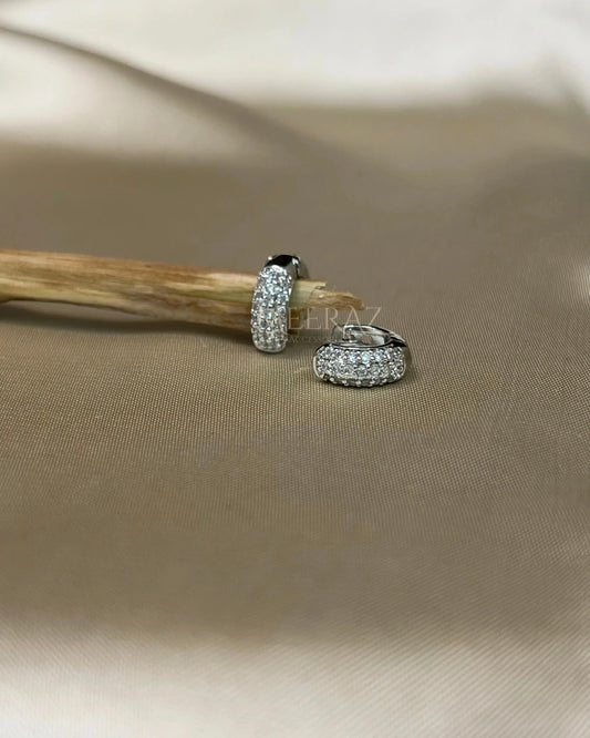 Sparkling Silver | Pave Crystal Huggie | Earrings |Thick Hoop Posts