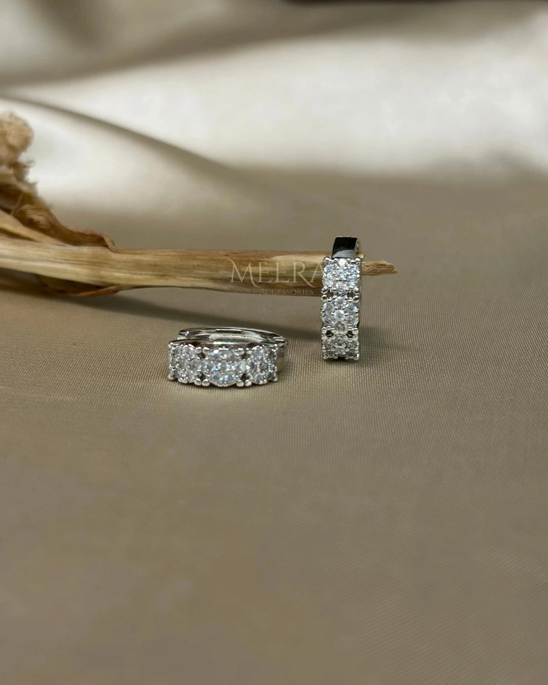 Classic Silver | Triple Stone | Huggie Earrings | Waterproof Three-Crystal Pave Hoops