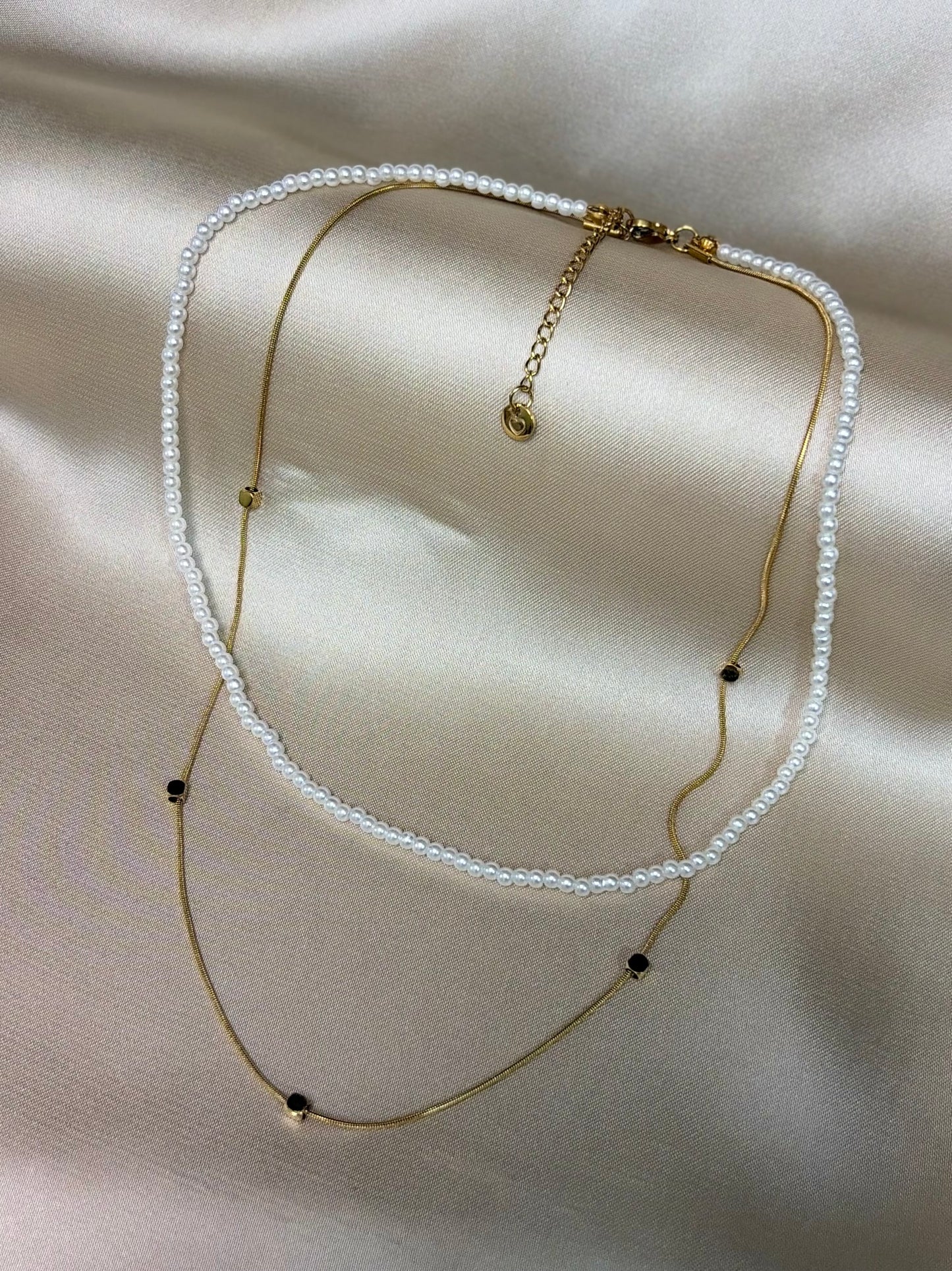 2-in-1 Elegant | Layered Pearl & Gold | Chain Necklace | Stainless Steel
