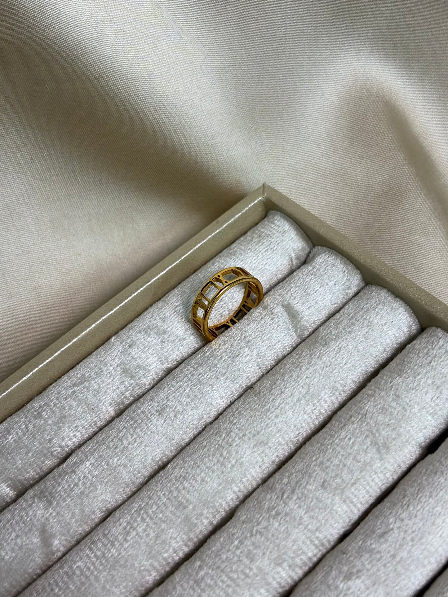 Minimalist | Gold Roman | Numeral Cutout Band | Cigar Ring