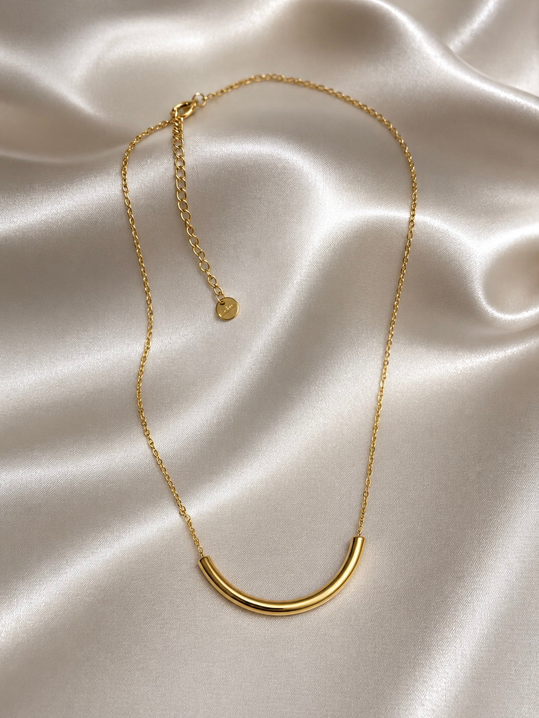 Minimalist Gold Arc | Smile Bar Necklace | Stainless Steel Dainty Chain