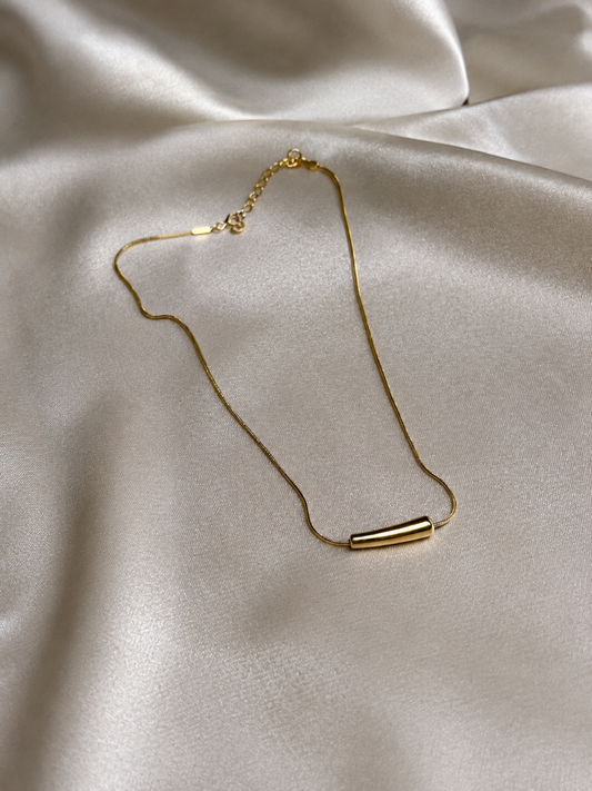 Minimalist Gold | Cylinder Slider Necklace | Waterproof | Stainless Steel Chain