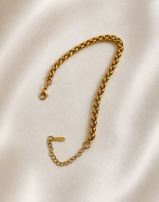 Classic Gold Woven Wheat | Chain Bracelet | Stainless Steel | Braided Link