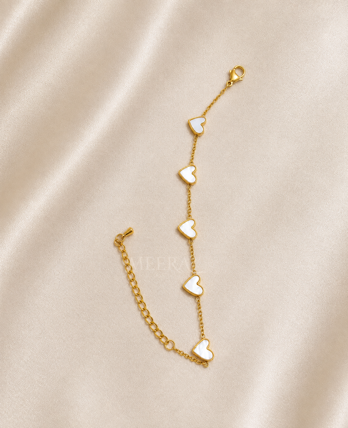 Elegant | White Heart Accent | Golden Bracelet | Gold Link Chain