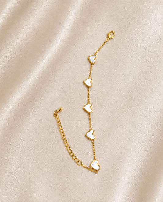 Elegant | White Heart Accent | Golden Bracelet | Gold Link Chain