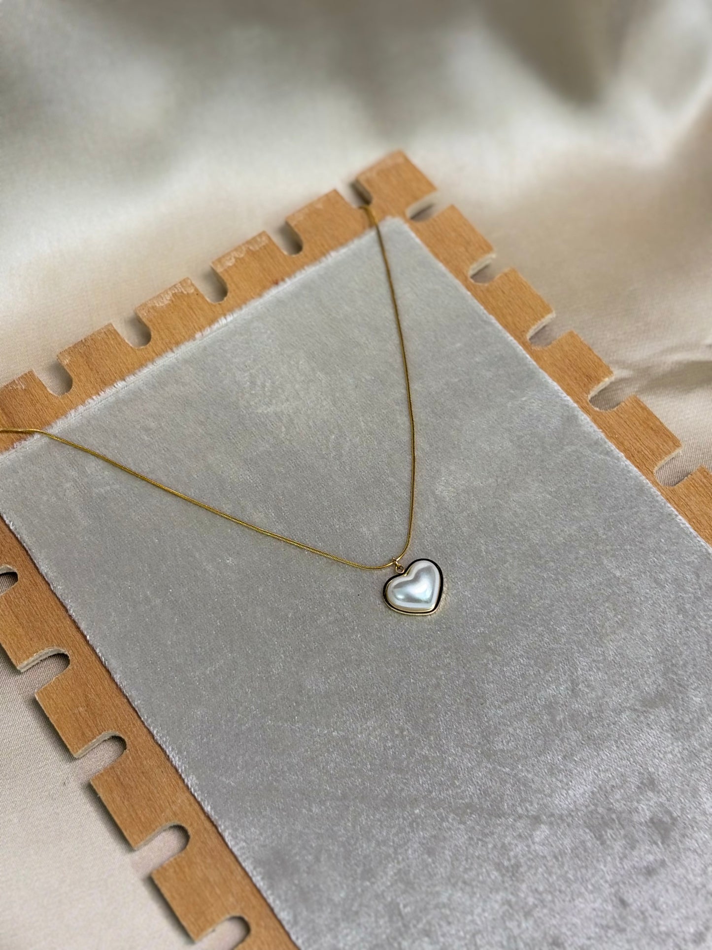 Luminous | Pearl Heart Pendant | Gold Snake Chain Necklace